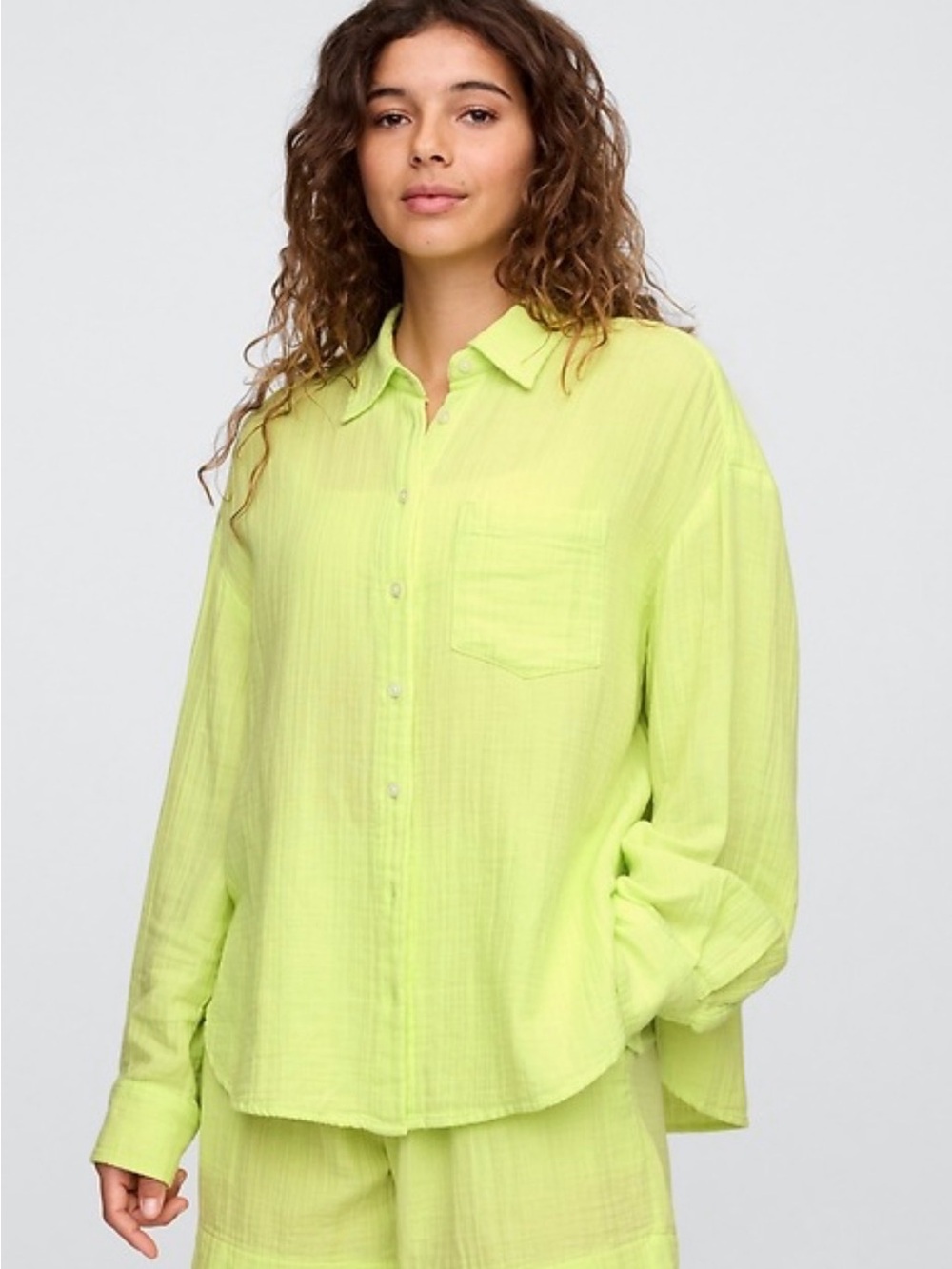 Gap Gauze Big Shirt Green